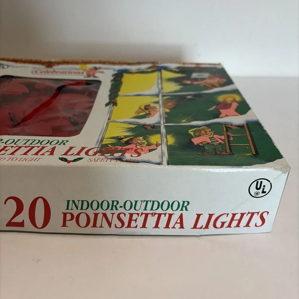 Vintage Celebrations Christmas Poinsettia Lights (20) Indoor/Outdoor New In Box
